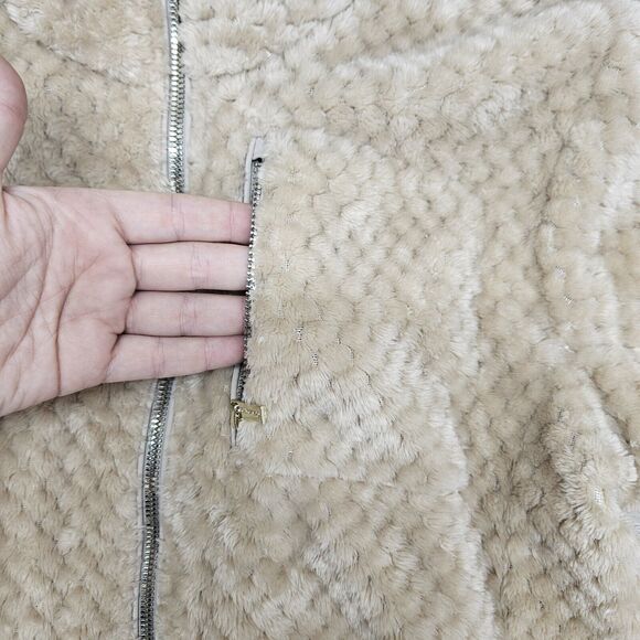 CALVIN KLEIN Womens Tan Fuzzy Full Zip Coat Large - Picture 5 of 12